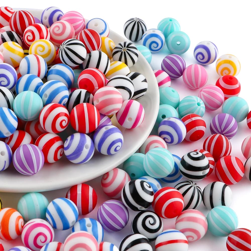 15 perline rotonde stampate a righe in silicone da 15 mm per la creazione di gioielli, collane, bracciali, orecchini, accessori personalizzati fai da te