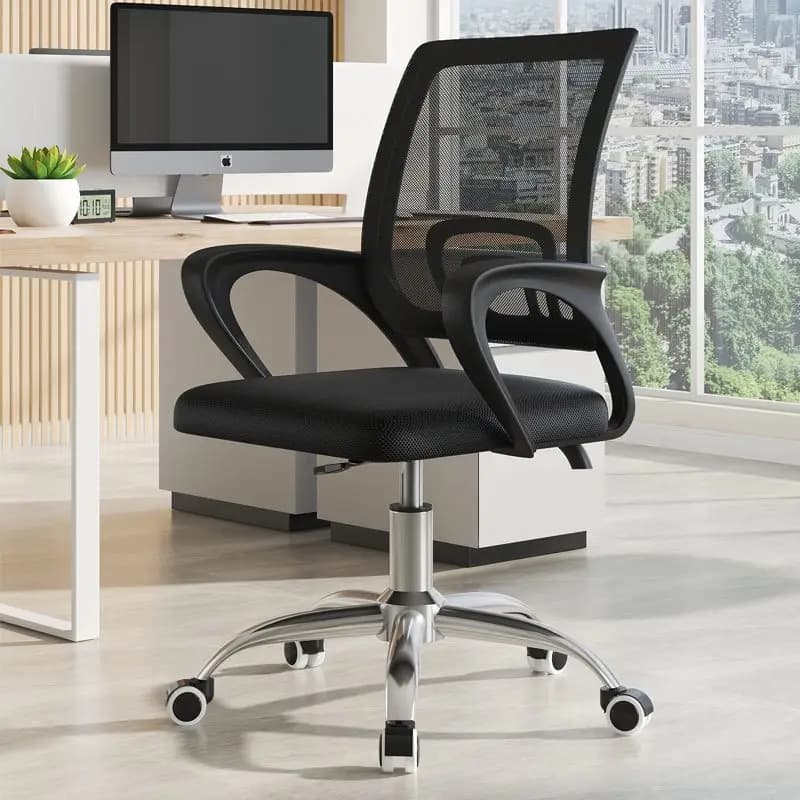 Sedia da Ufficio Ergonomica con Schienale Medio, Altezza Regolabile, Sedia Direzionale in Rete Traspirante con Supporto Lombare
