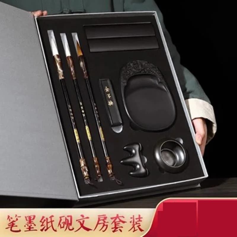 Study Four Treasures Set For Chinese Calligraphy Painting Drawing Brush Pen Holder Paperweight Inkstone Ink stick Dish