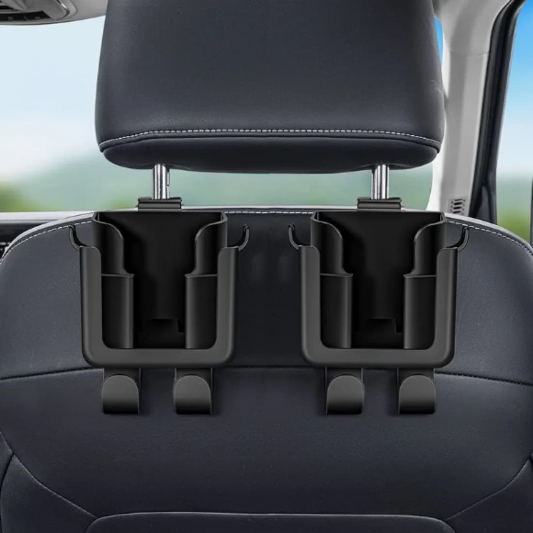 Organizer multifunzionale per sedile auto, 2 pezzi, con portabicchieri, supporto per telefono e ganci, resistente e lavabile, adatto alla maggior parte dei veicoli