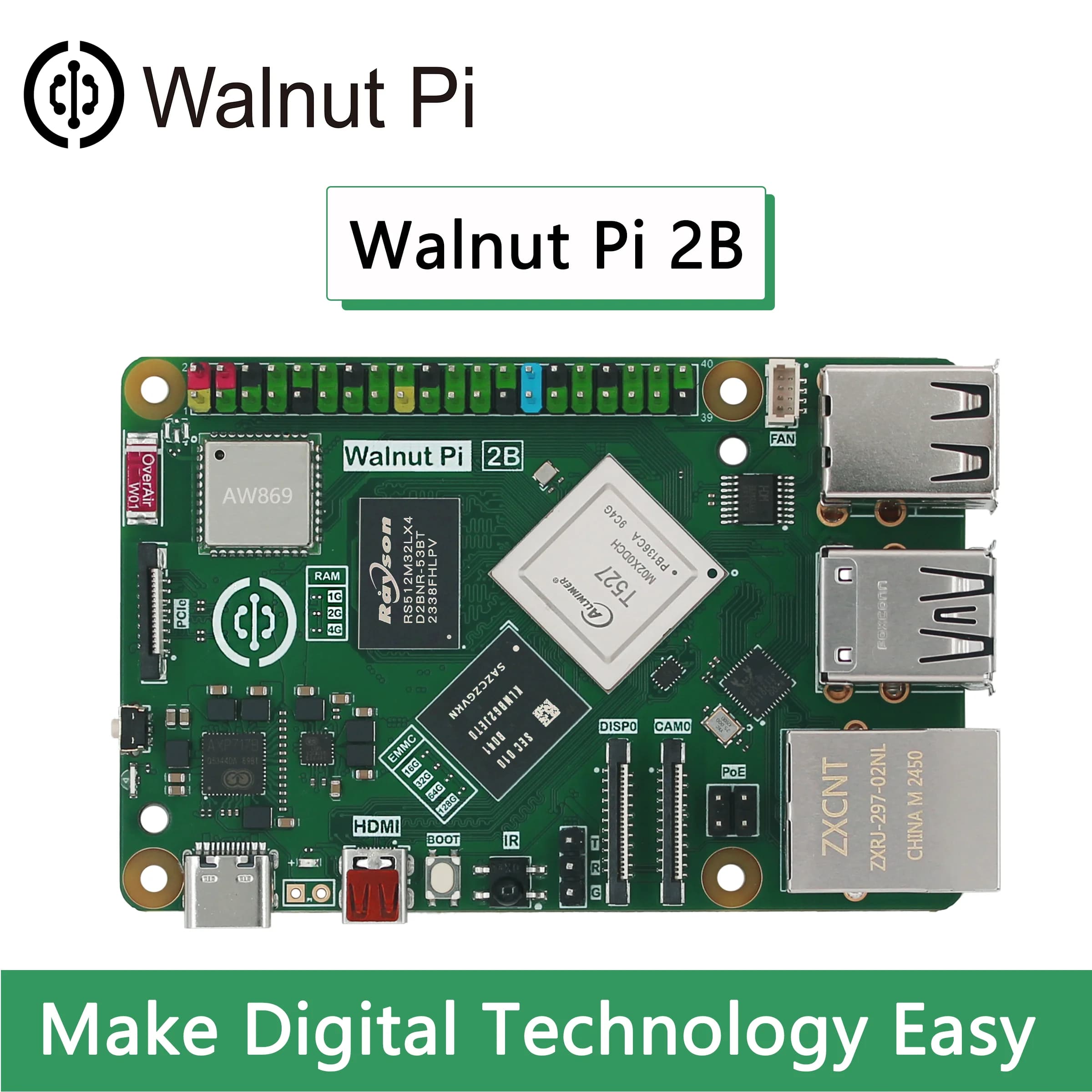 Walnutpi Walnut Pi 2b Allwinner T527 Wifi + bt5.0 Development card Linux octa-core Emmc 2tops Nvme Ssd Npu Mini Pc Raspberry Pi