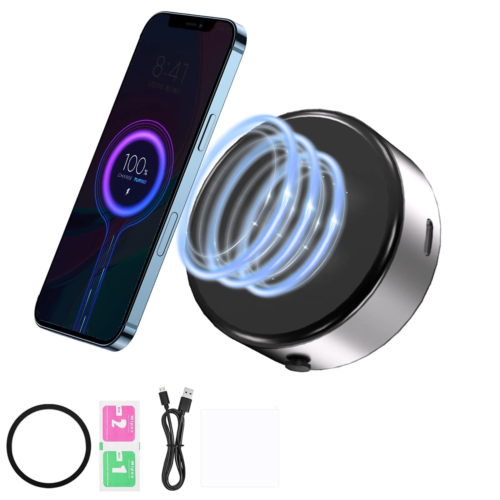 Supporto per telefono da auto con ventosa ad adsorbimento sottovuoto con caricatore Wireless staffa per telefono regolabile con rotazione magnetica a 360 gradi