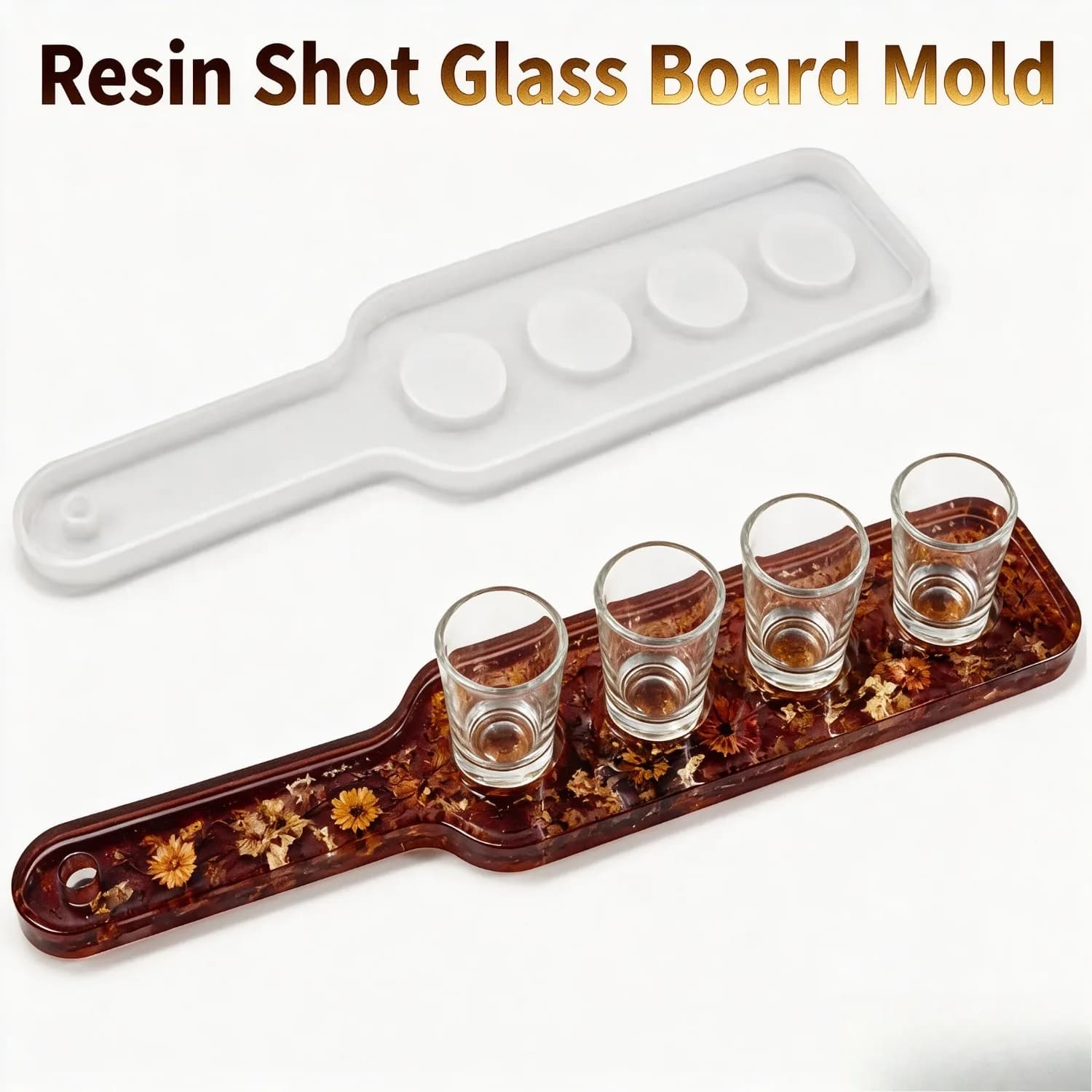 Resin Silicone Mould, Silicone Mould For Resin Cast Glass Cup Coasters, Reusable Flexible Mould For Casting Four Long Handled Epoxy Resin Coasters, Suitable For Dried Flowers, Foil Decorations And DIY Home Bar Projects