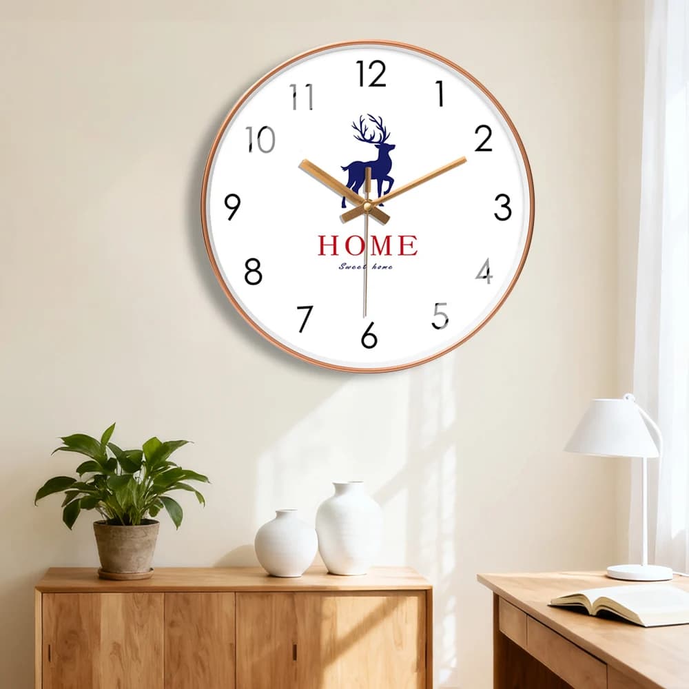 New stylish wall clock print deer design simple quartz movement cozy living room kitchen bathroom decorations for home