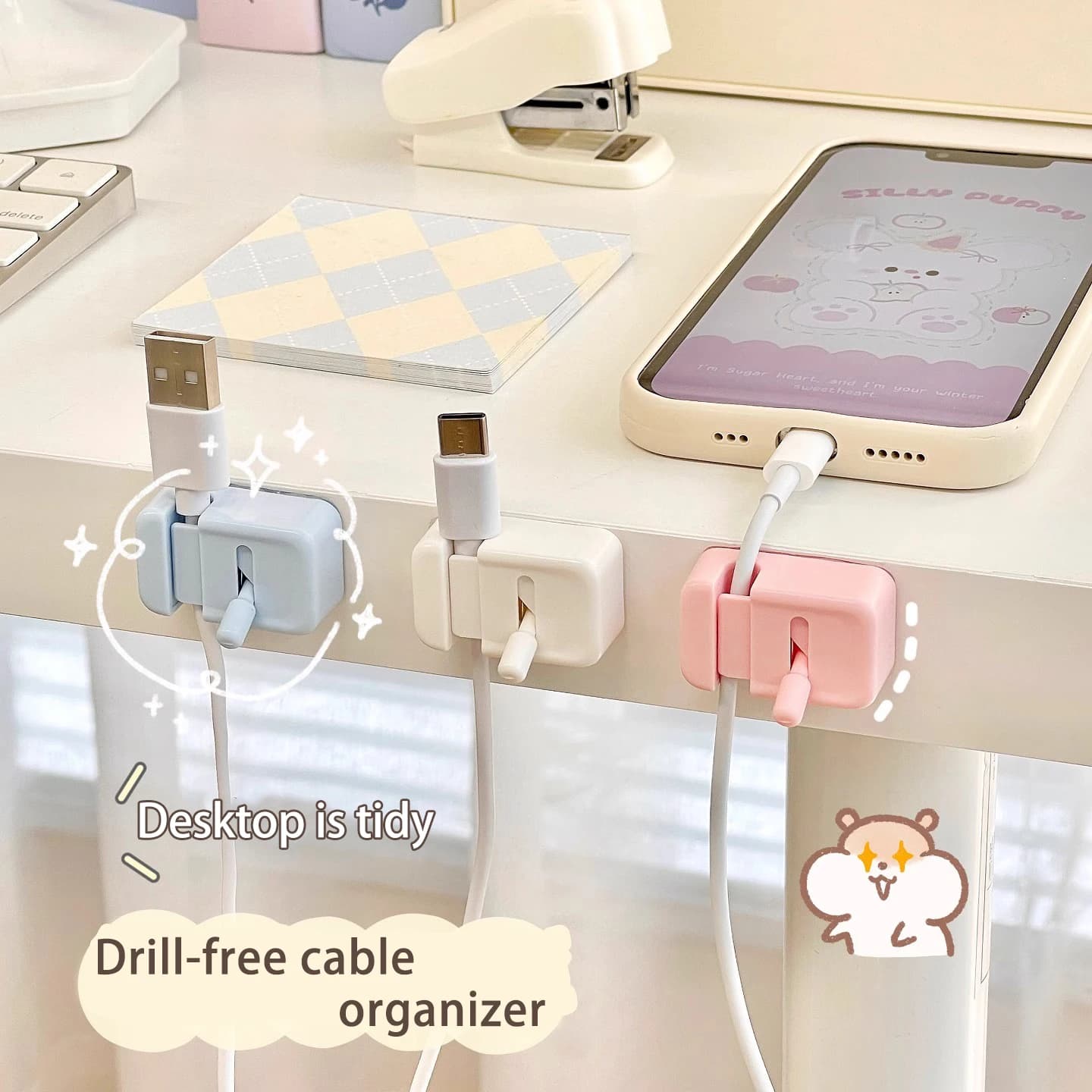 1/3Pcs No-Drill Desk Cable Management Clips Edge-Mounted Cord Organizer Holder Self-Adhesive Sturdy Clamp for Charging Data