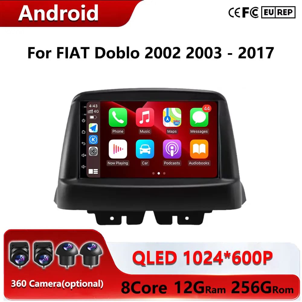 Autoradio Stereo GPS Navigation Multimedia Video Reader for FIAT Doblo 2002 2003 - 2017 4G Android Auto Wireless Carplay BT DSP