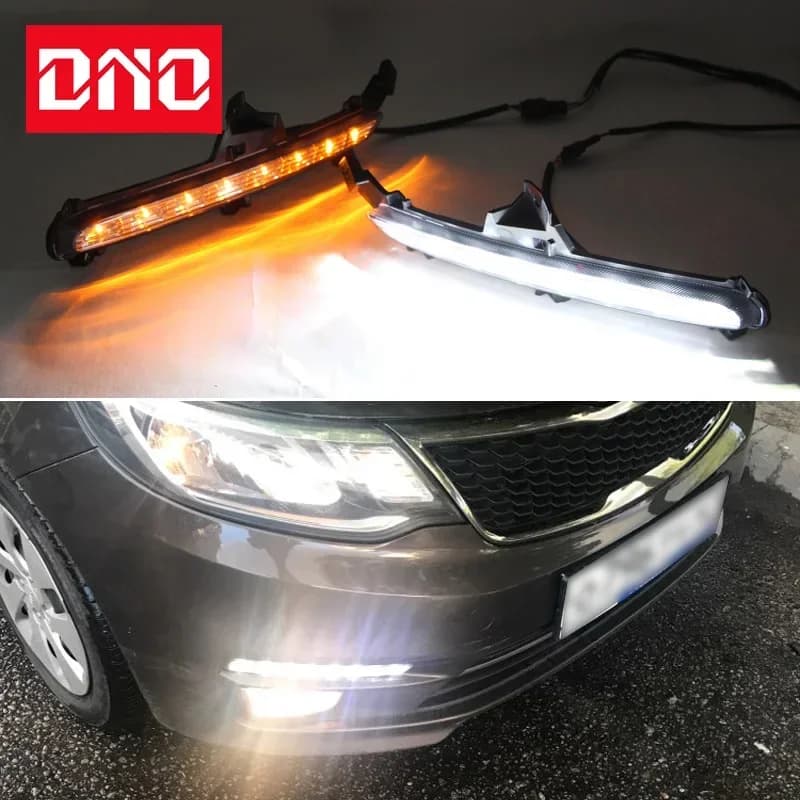 Auto LED DRL 12V Daylights per Kia Rio K2 2015 2016 giallo indicatori di direzione Daytime Running fari Auto Driving Lamp fendinebbia