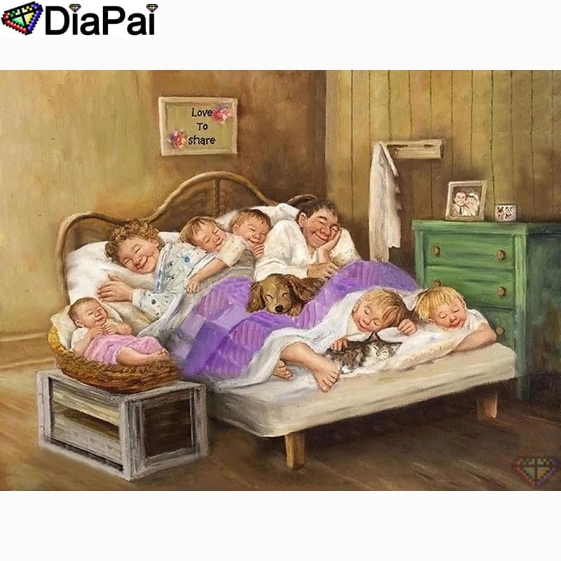 DIAPAI Art 5D Diy Diamond Painting "Family sleeping scenery" Diamond Pictures Cross Stitch 3D Rhinestone Embroidery Decor A26404