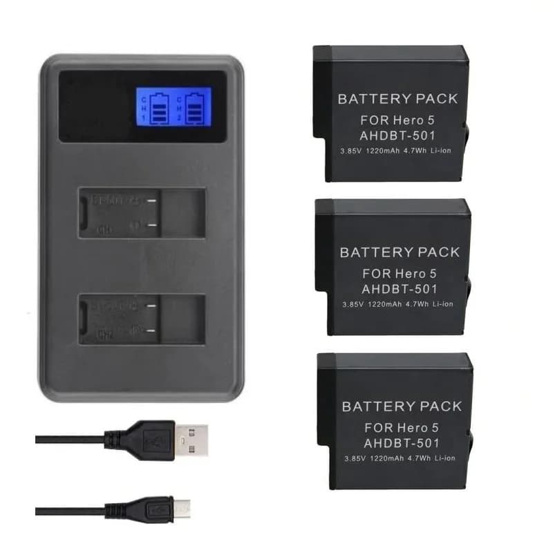 Clownfish Nuovo caricabatteria a 2 vie Pannello LCD Ricarica Carry batteria per GoPro Hero 7 6 5 Black Hero 8 Accessori Custodia per batteria