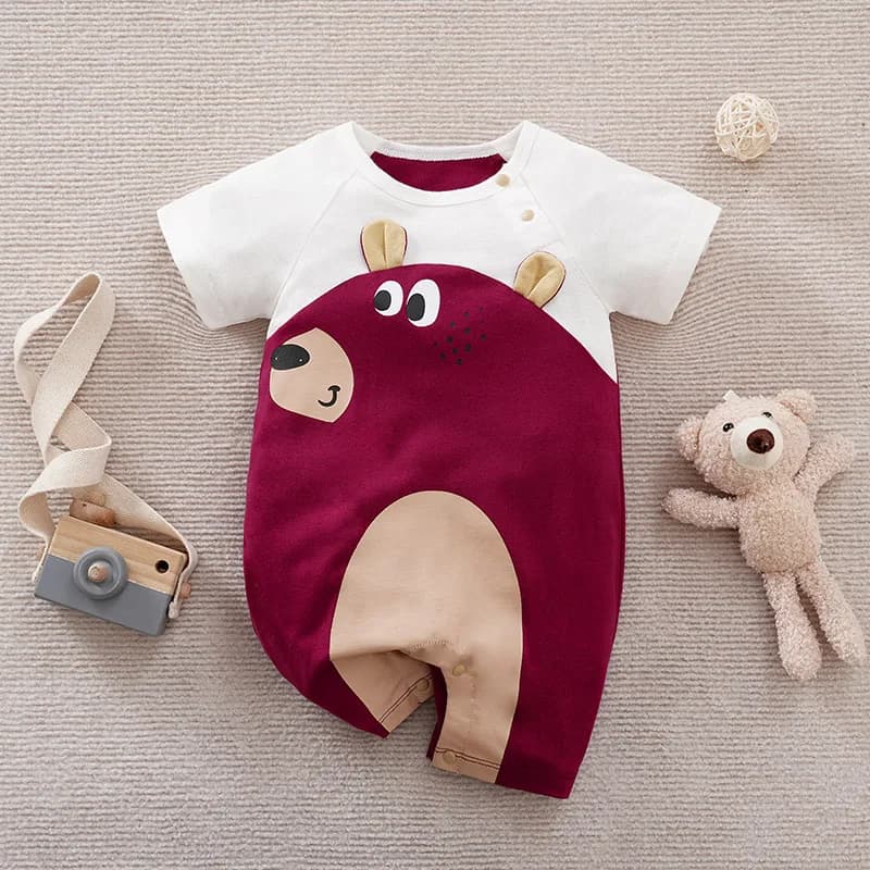 Vestiti appena nati Simpatico cartone animato 3d Teddy Bear Cotone Comodo e morbido Ragazzi e ragazze Estate 0-18 Tuta per bambini a maniche corte