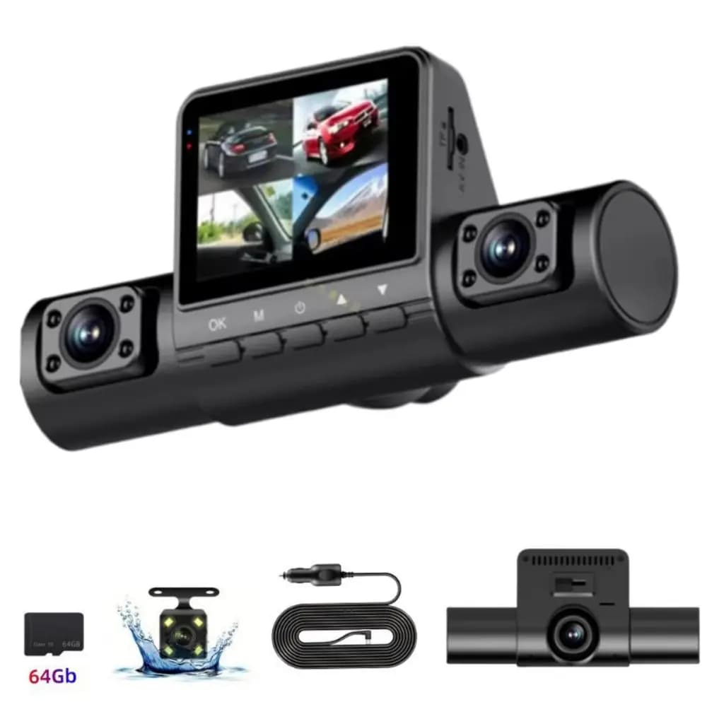 Car Tachygraph with Four Canal Night Vision, 64GB Card, Dash Cam Front/Left/Left/right, Screen HD 1080P