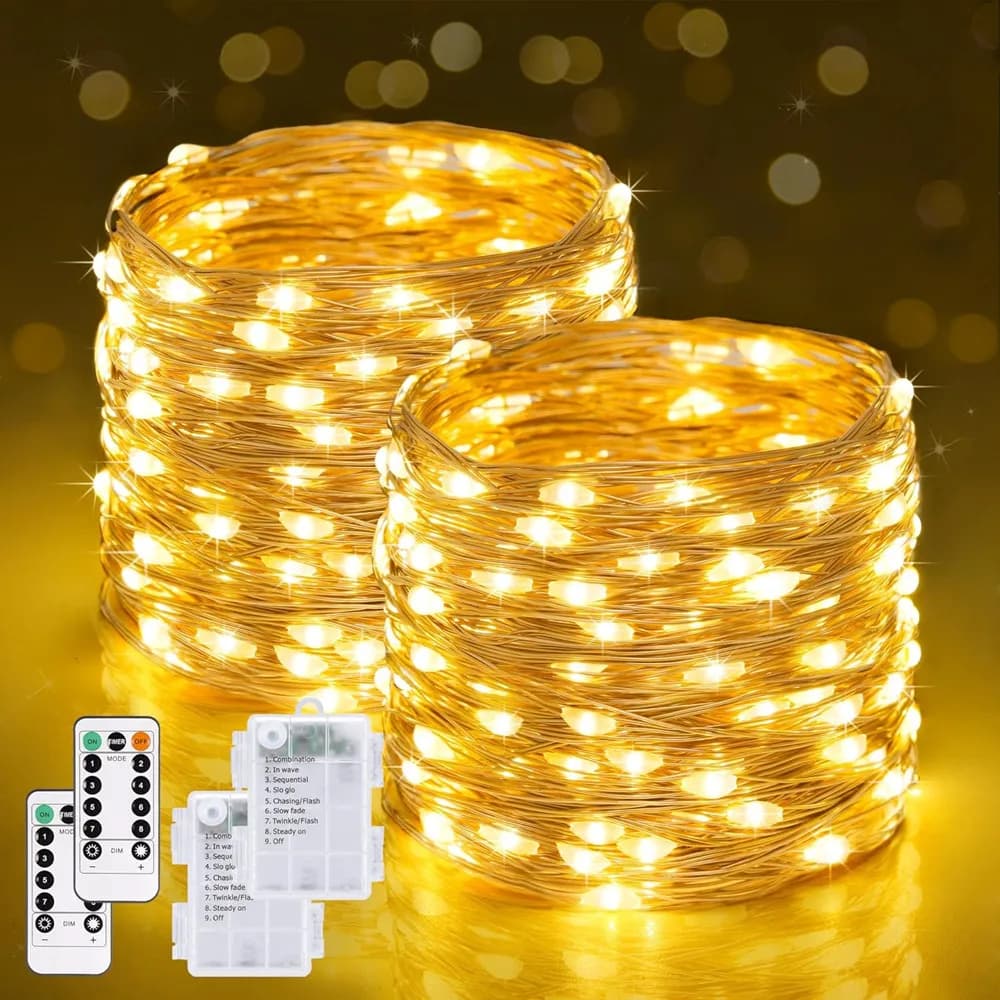 Luci a Filo LED da 2M 5M 10M con Telecomando per Albero di Natale, Matrimoni e Decorazioni Festive, Filo Argento/Rame