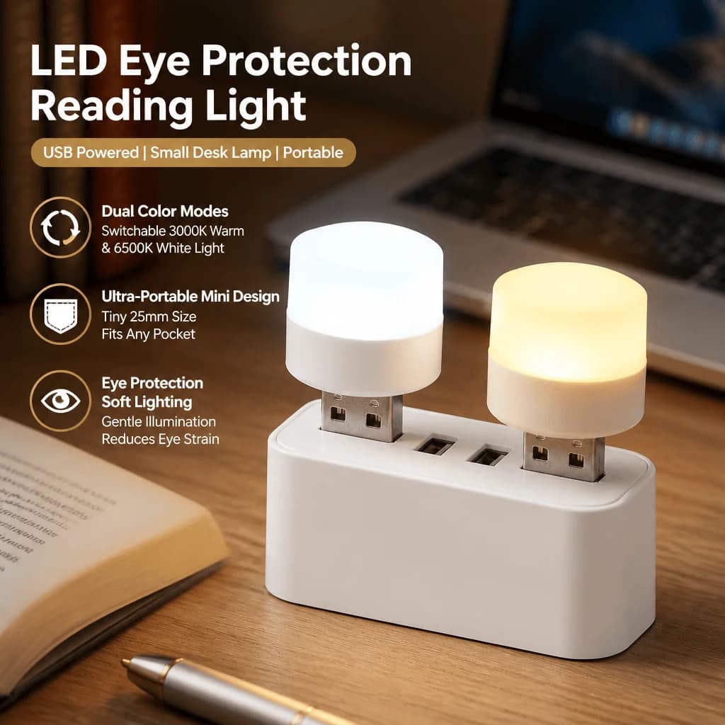USB LED Light Portable Reading Lamp Book Light Dual Color Temperature Eye Protection Mini Desk Computer Light For Study Travel