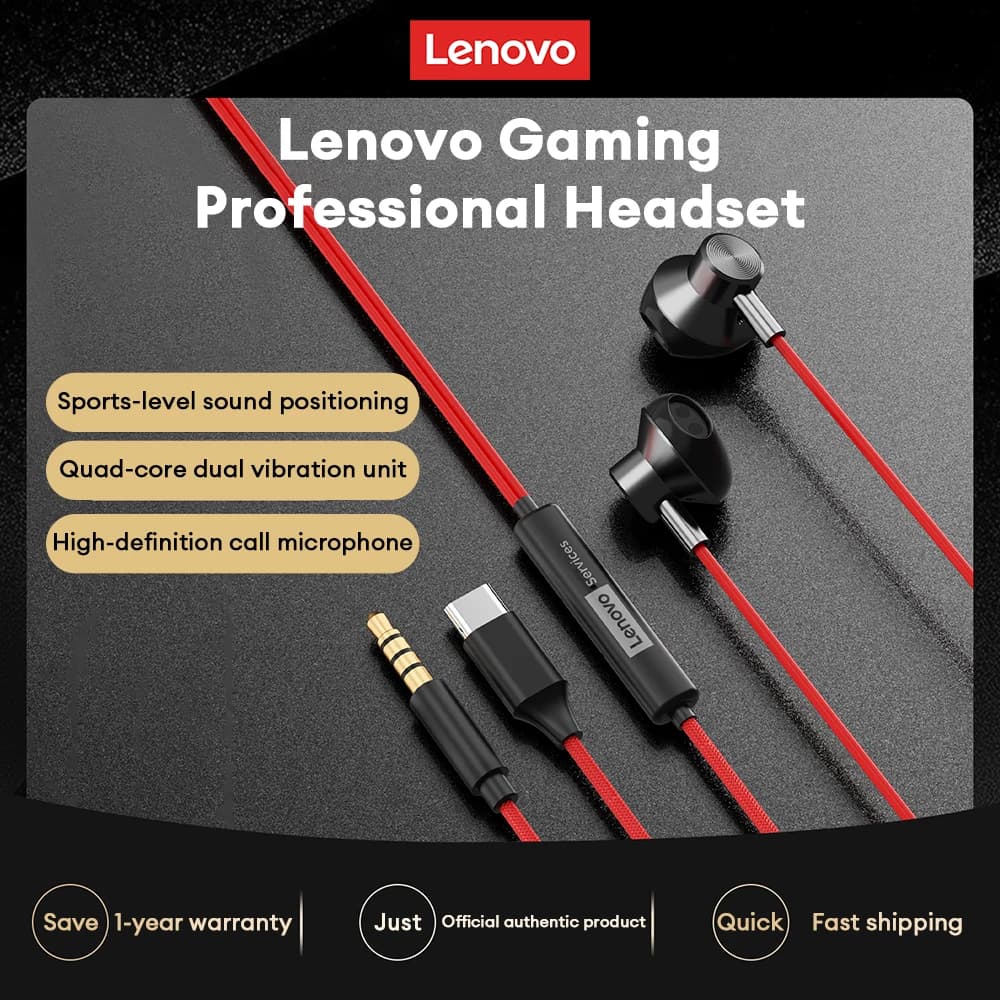 NUOVO Lenovo Y108 Auricolari cablati Semi-In-Ear e-sport Cuffie da 3,5 mm Tipo-C Riduzione del rumore Auricolari musicali stereo 1,25 M con microfono