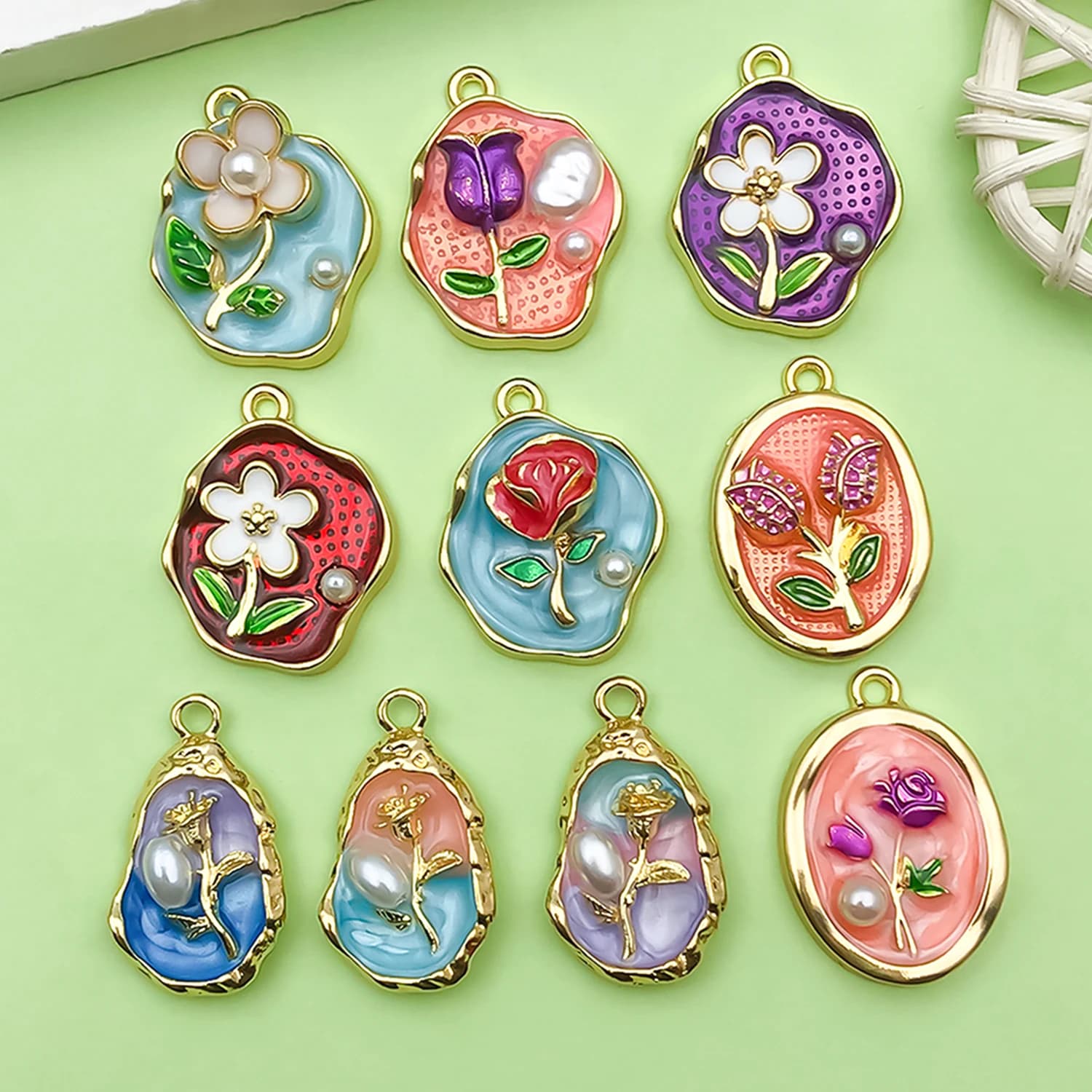10pcs Colorful Enamel Oil Painting Charms Alloy Flowers Pendants For DIY Bracelets Necklaces Earrings Jewelry Making Accessories