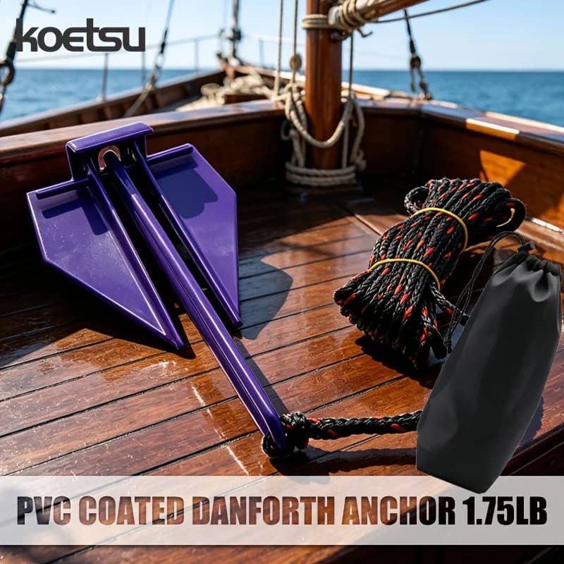 KEOTSU 1.75 lb boat anchor, small boat anchor with strong holding power, PVC coating for rust prevention, suitable for kayaks.