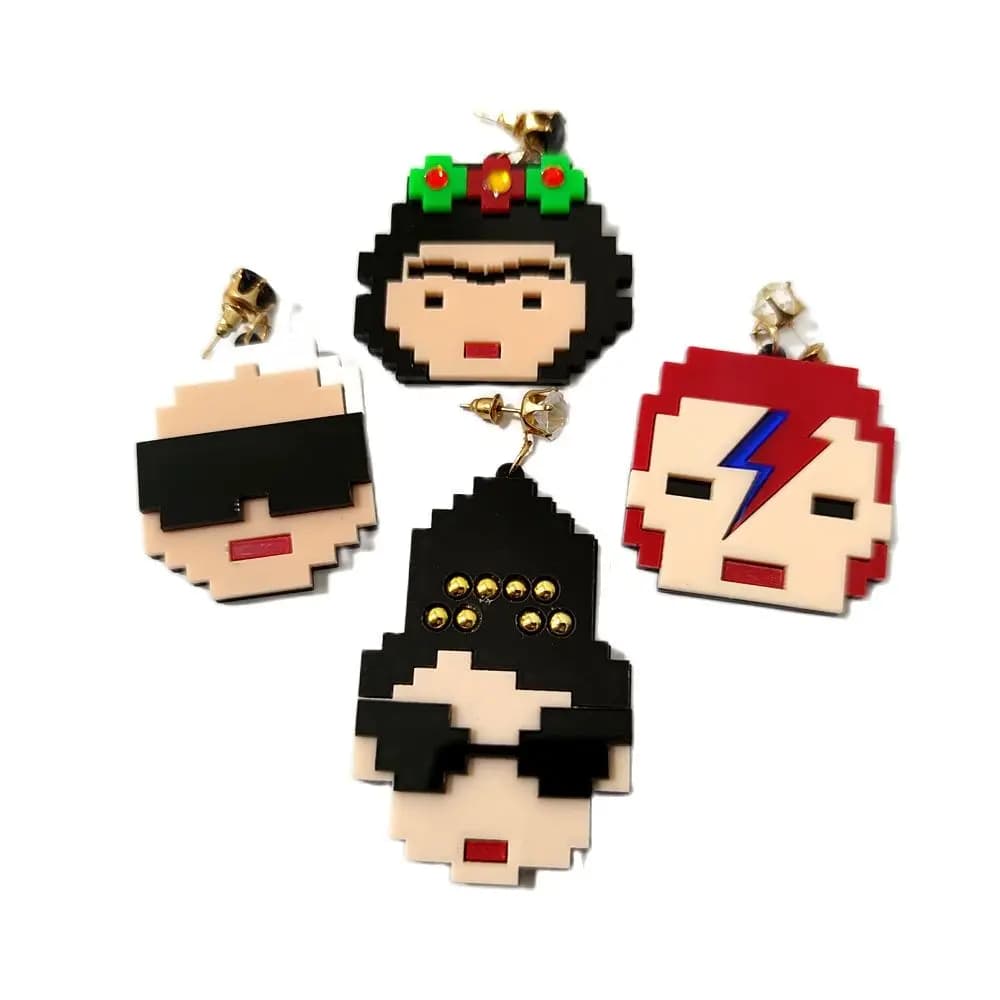 KUGUYS Pixel ritratto di cartoni animati orecchini per donna accessori moda gioielli in acrilico Vintage