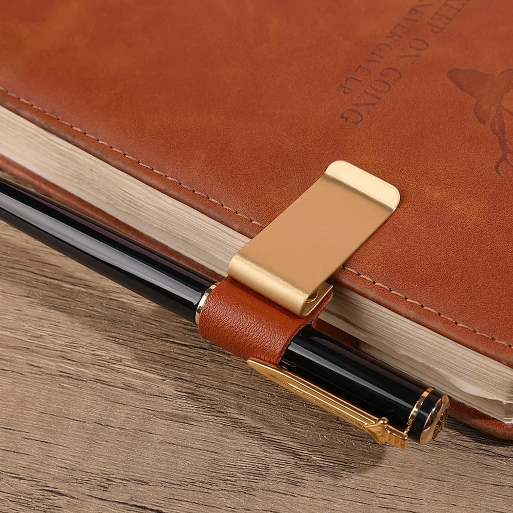 Handmade Leather and Brass Pen Holder Clip for Travelers Notebook Journal Stainless Steel Pen Loop Office Writing Supplies