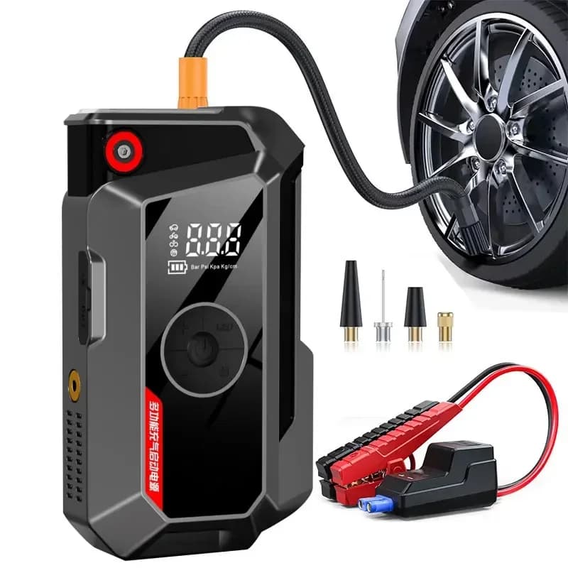 Batteria 12v ponticello avviamento per auto booster 5 in 1 avviamento di emergenza gonfiatore a vuoto avviamento di emergenza con compressore d'aria 6000