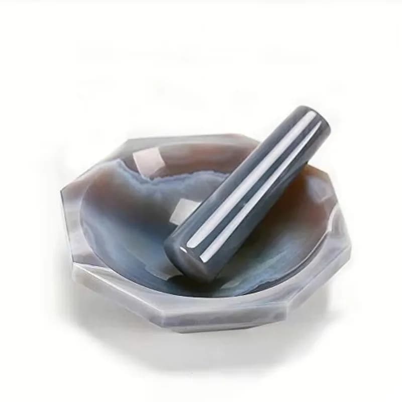 Set Mortaio e Pestello in Agata Naturale, Trituratore per Spezie, Macinino per Laboratorio, Ciotola per Erbe, Pesto, Polvere, Sicuro per Alimenti
