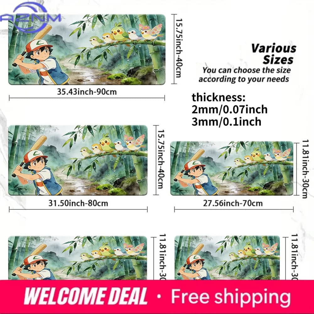 Tappetino per mouse da gioco Ash Ketchum & Bird Pokemon Bamboo Forest con base antiscivolo