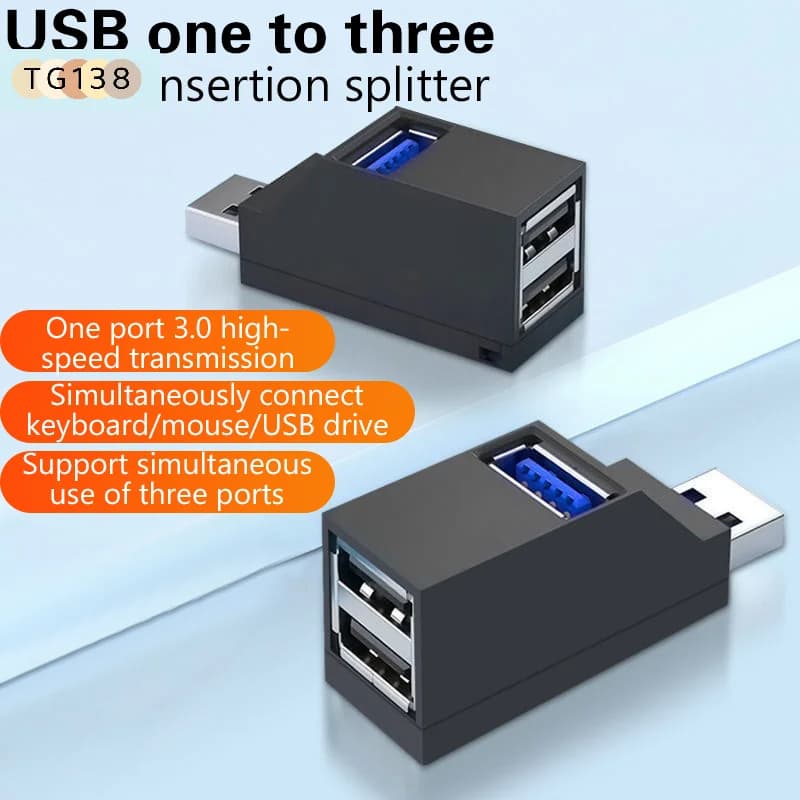 【Nuovo】Adattatore HUB USB 3.0, Mini Splitter Box a 3 porte per trasferimento dati, Docking Station USB per PC e Laptop