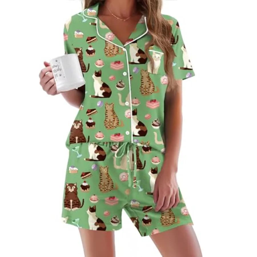 Ekouaer Pajamas Set for Women Short Sleeve Sleepwear Button Down Pjs Soft 2 Pcs Lounge Sets XS-XXXL