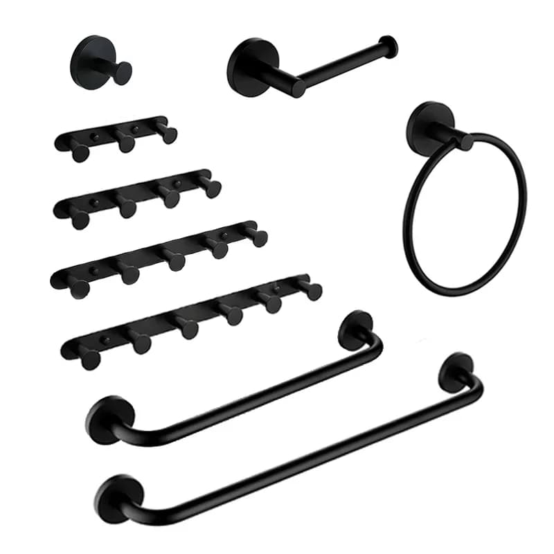 Set di Accessori Bagno Nero Opaco, Kit Hardware da Parete, Porta Asciugamani, Porta Carta Igienica, Gancio Appendiabiti