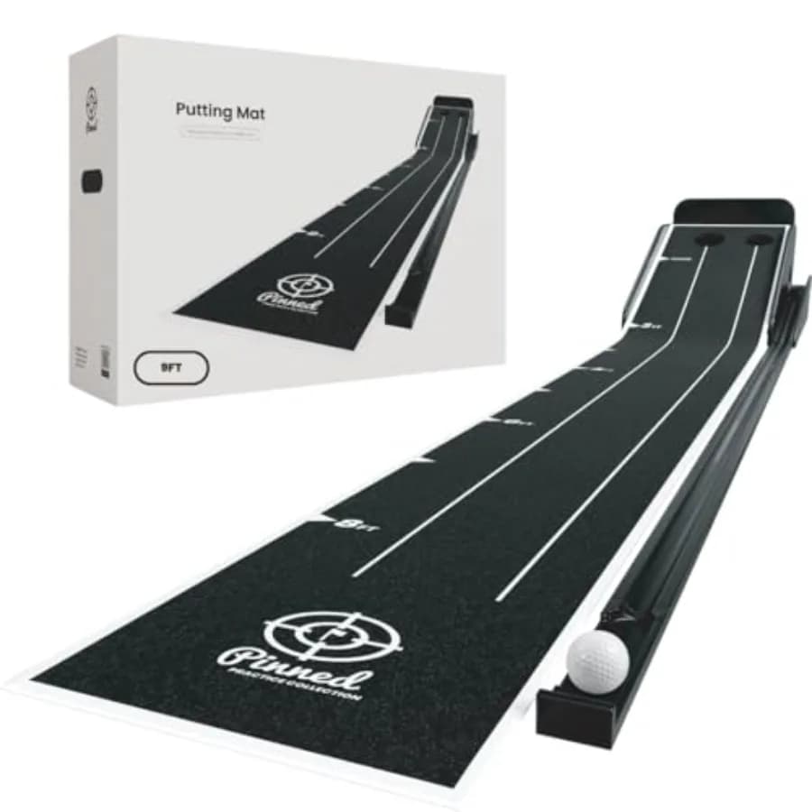 The Roller - Tappetino da Golf Premium per Putting - 9 Piedi, Portatile, Antiscivolo, per Interni con Ritorno Magnetico della Palla e Misurazione della Distanza