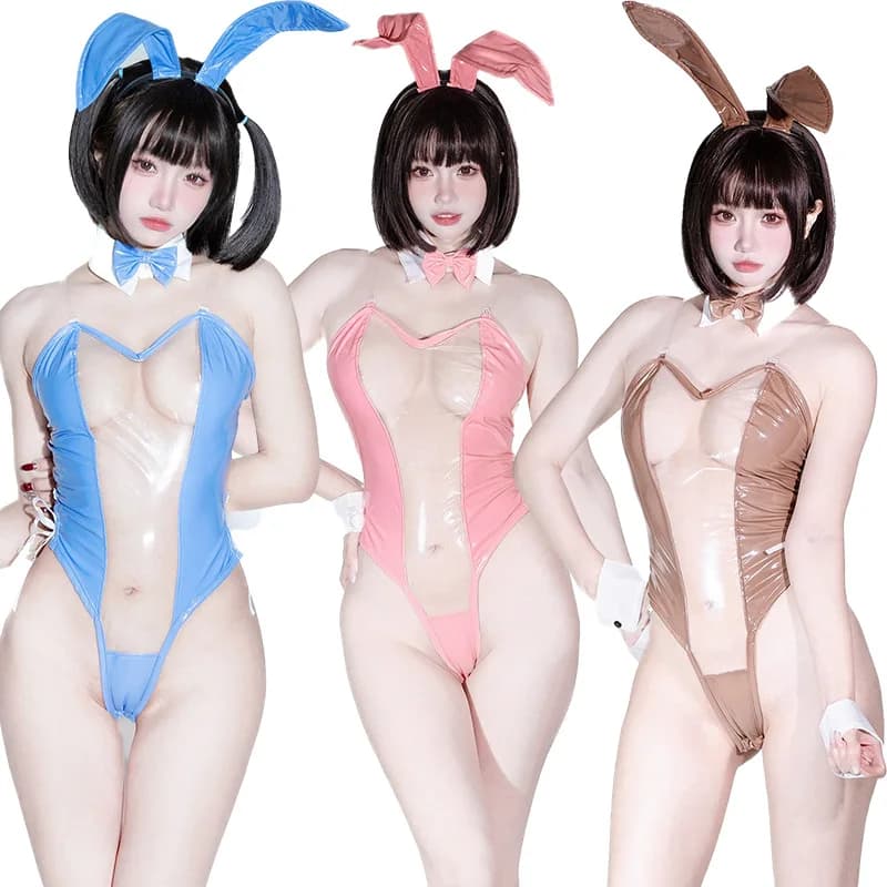 Anime carino Sexy Bunny girl costumi donna in pelle trasparente tuta scuola ragazza biancheria intima camicia da notte vestito vestiti di Halloween