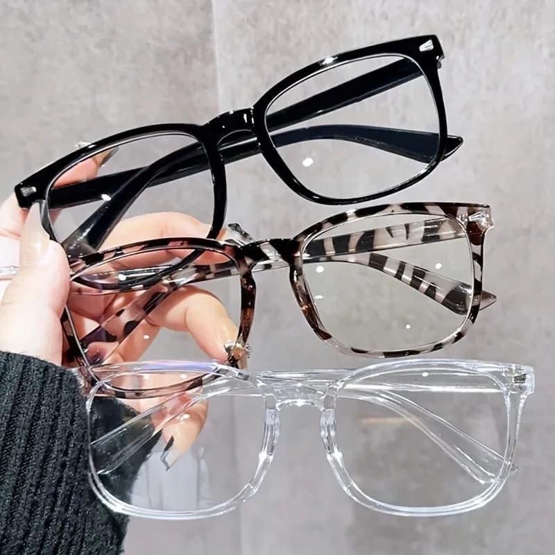 3-piece lightweight PC fittings Minimalist square view glasses with transparent lenses - Blue light block, full frame, for everyday and casual use