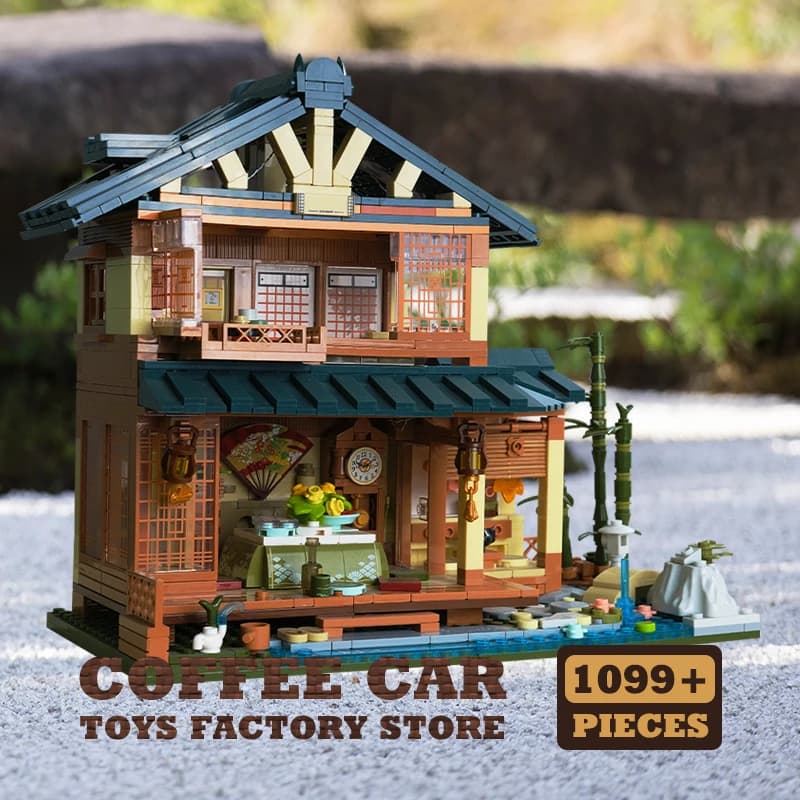 View Japanese Wooden house MOC Bricks City LED Log cabins Construction blocks Toys Bedroom Tatami Plastic model Birthday gift for children adults