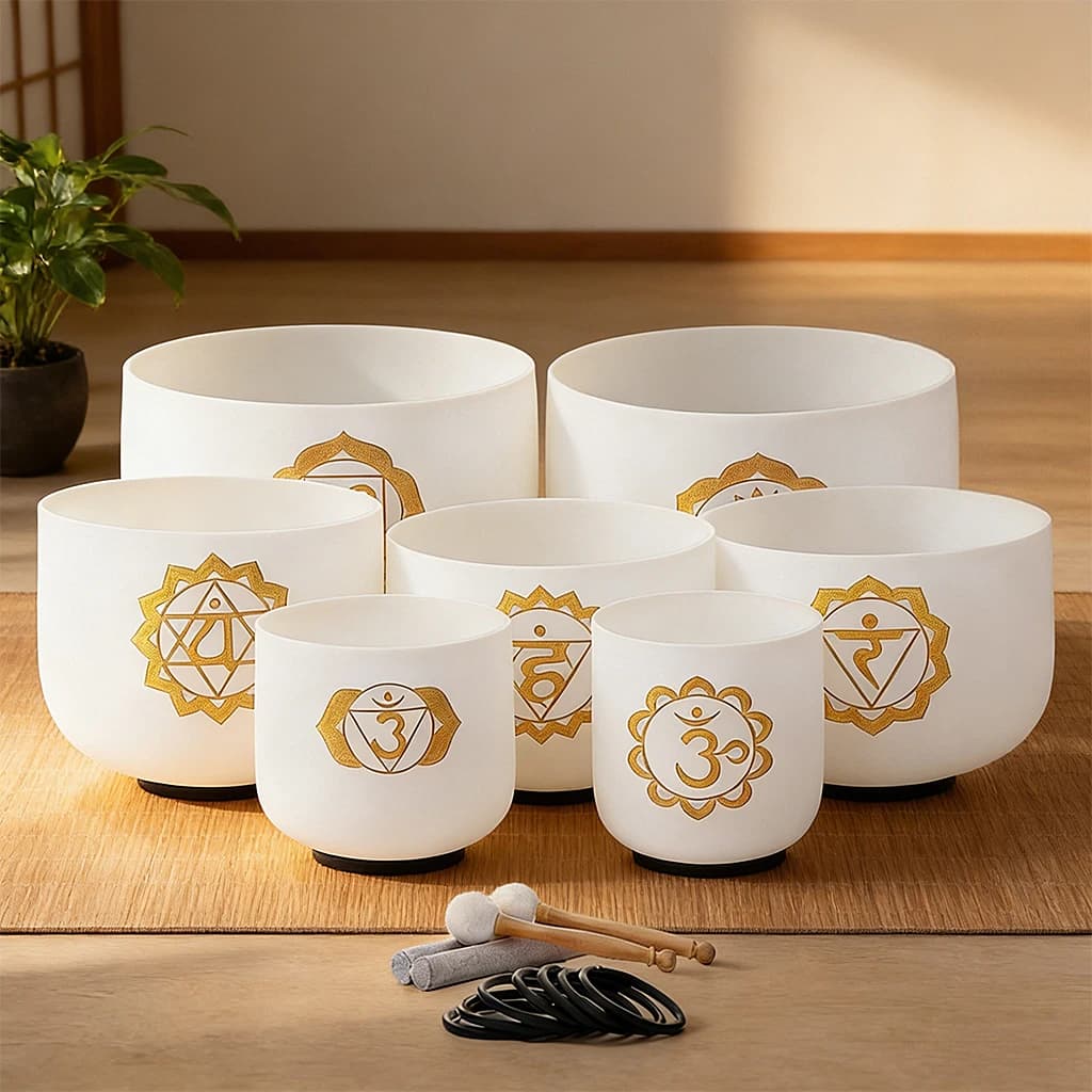 Hye-eun 7pcs Chakra Crystal Singing Bowls Chakra Set of 7 with Carrying Cases for Yoga Medication Sound Healing Deep Relaxation