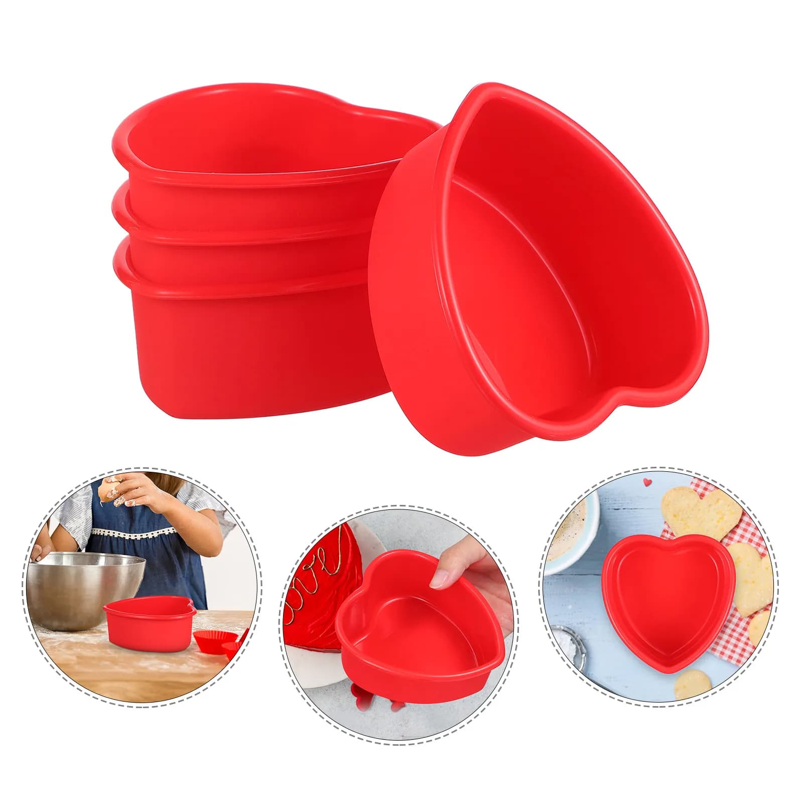 Set di 4 Stampi in Silicone a Forma di Cuore per Torte, Mini Teglie Antiaderenti per Forno, Microonde, Friggitrice ad Aria e Congelatore, Sicure e Creative per Dessert Romantici