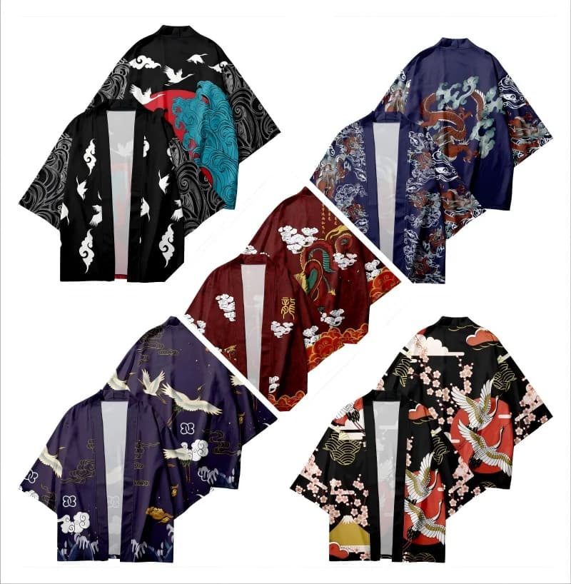 Kimono Japanese Ukiyo for Men/Woman Merch Pattern Dragon Chinese Short Sleeves Beach Shirt Bathrobes Streetwear