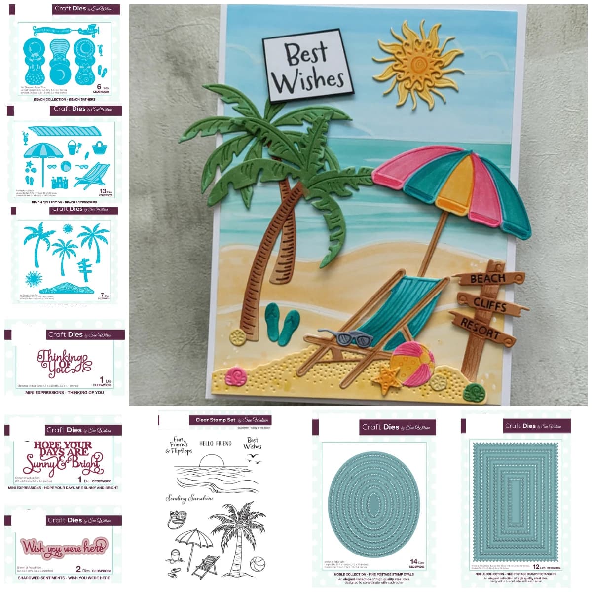 Hinking Of You Beach Bathers Clear Stamps and Metal Cutting Dies Sets for DIY Craft Making Greeting Card Scrapbooking Decoration