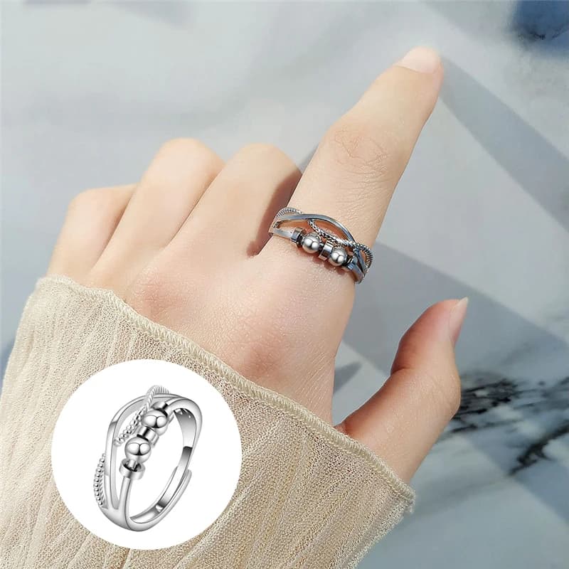 Anello Antistress Regolabile con Catena Girevole per Donne, Perline Geometriche Rotanti, Accessori e Regali
