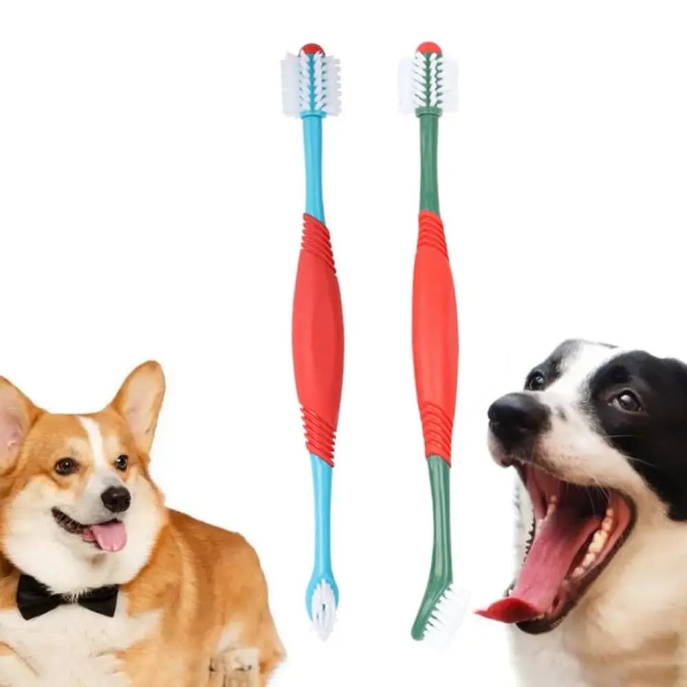 360 ° Spazzolino Doppio per Animali Domestici in Plastica Resistente all'Usura, Strumento per la Pulizia dei Denti dei Gatti, Spazzolino per la Pulizia dei Denti degli Animali con Setole Morbide