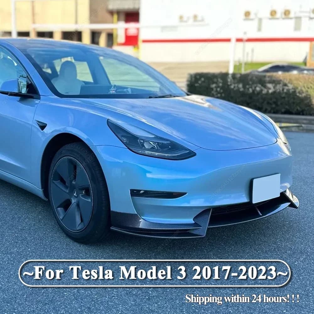 For Tesla Model 3 2017-2023 Car Front Bumper Lip Chin Diffuser Body Kits Spoiler Splitter Deflector Tuning Gloss Black ABS Black