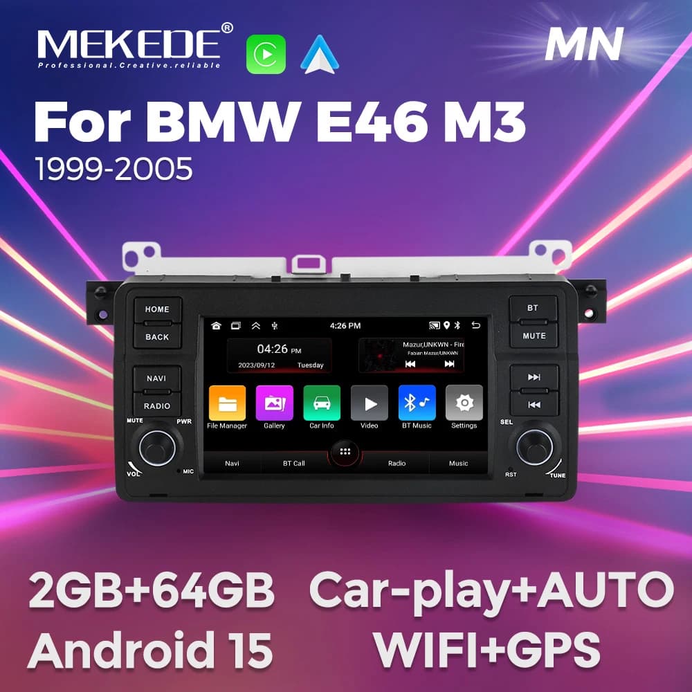 MEKEDE Android 15 64G For BMW 3 Series E46 M3 318/320/325/330/335 1998 - 2005 CarPlay Car Radio GPS Multimedia Stereo Head Unit