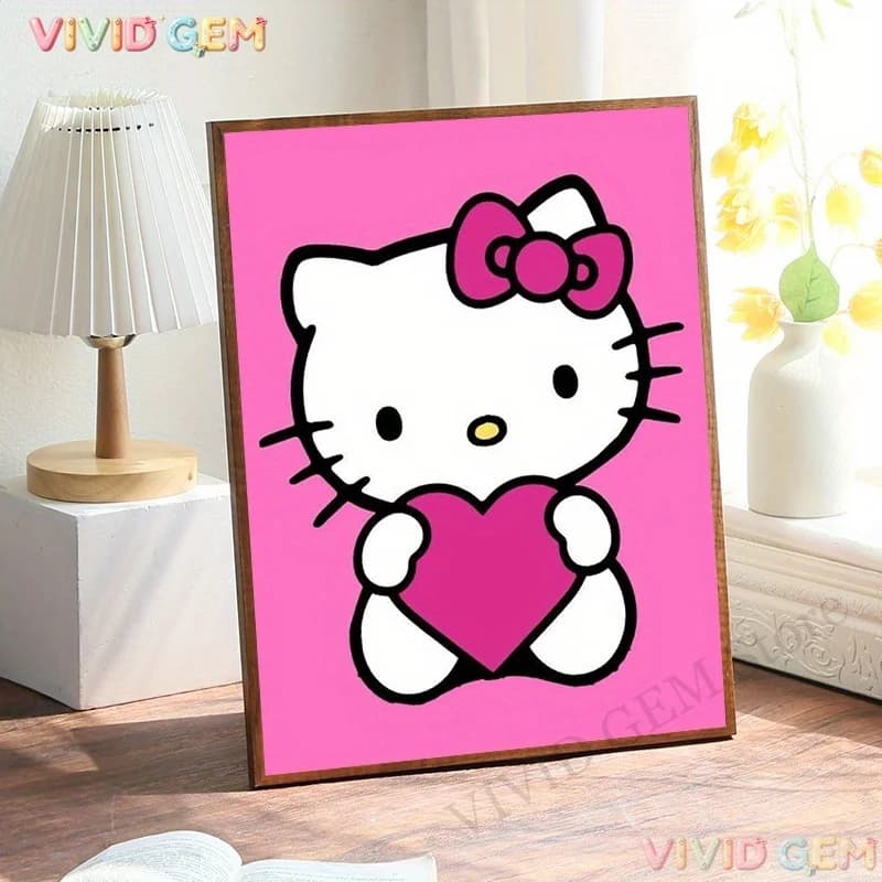 VIVID GEM Home Decor Sanrio Hello Kitty Pink Bow Diamond Painting Full Drill Cross Stitch Handmade Craft