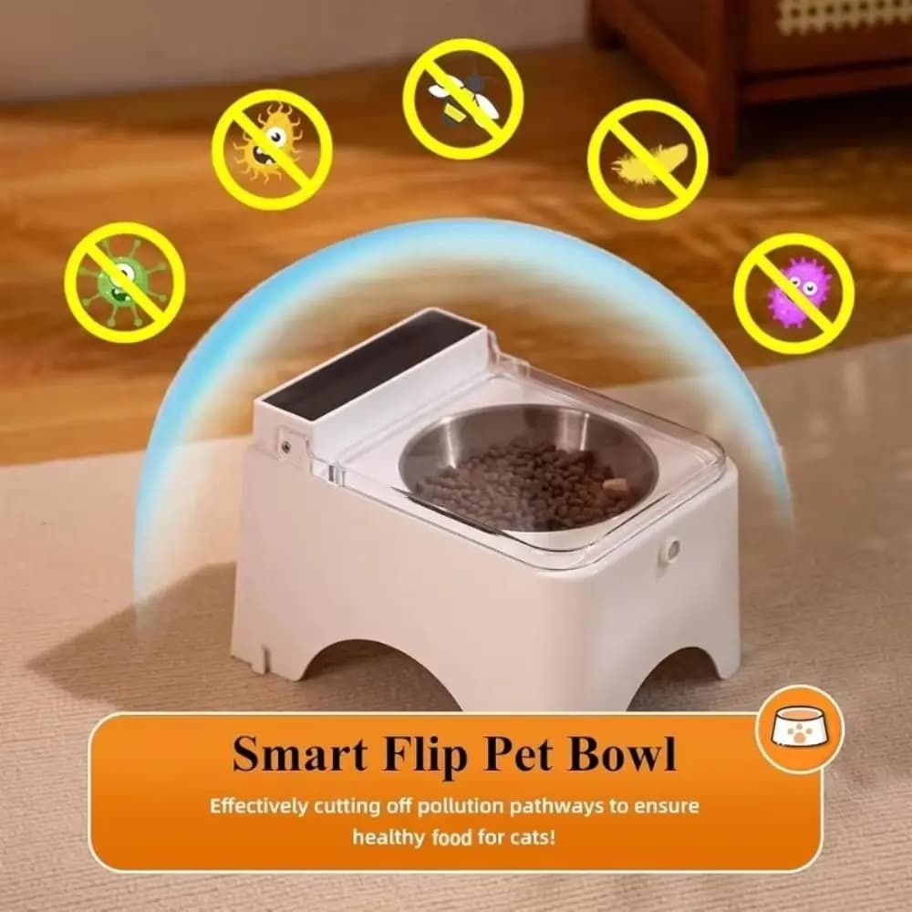 Ciotola Intelligente Antipolvere per Gatti con Protezione Collo, Coperchio Automatico, Dispenser Automatico di Cibo per Gatti, Alimentatore Rialzato con Sensore a Infrarossi per Cani e Gatti