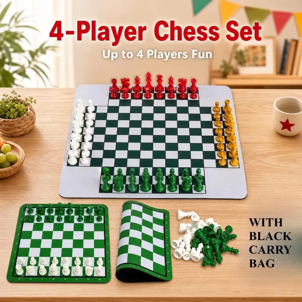 2-4 Player Chess Set, 64 Colorful Pieces 2 Sizes Chess Mats with Carry Bag Ideal Christmas Gift Family Party Game