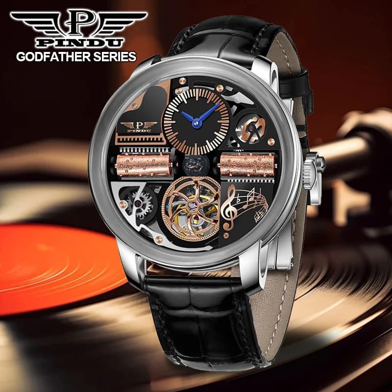 PINDU Design 2025 NUOVA serie musicale macchinari orologio da uomo movimento in acciaio inossidabile vetro zaffiro orologio automatico di lusso superiore cavo