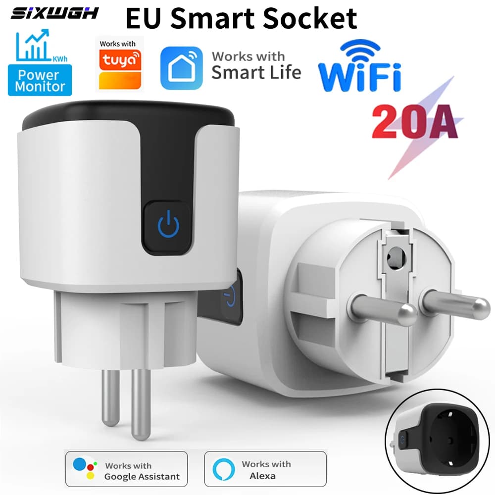 SIXWGH Tuya Smart Socket EU Plug Remote Control/Timer Switch/Battery Statistics Compatible with Alexa/Google Assistant