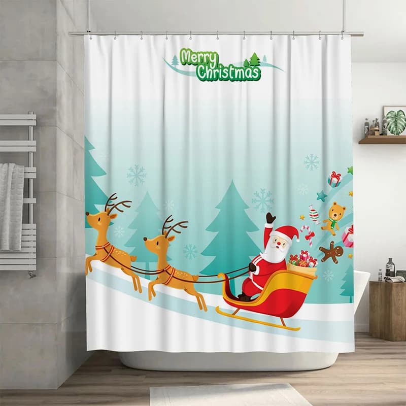 TU Natale Babbo Natale Slitta Cervo Renna Vacanza Festivo Inverno Neve Famiglia Natale Set di tende da doccia Decorazioni impermeabili