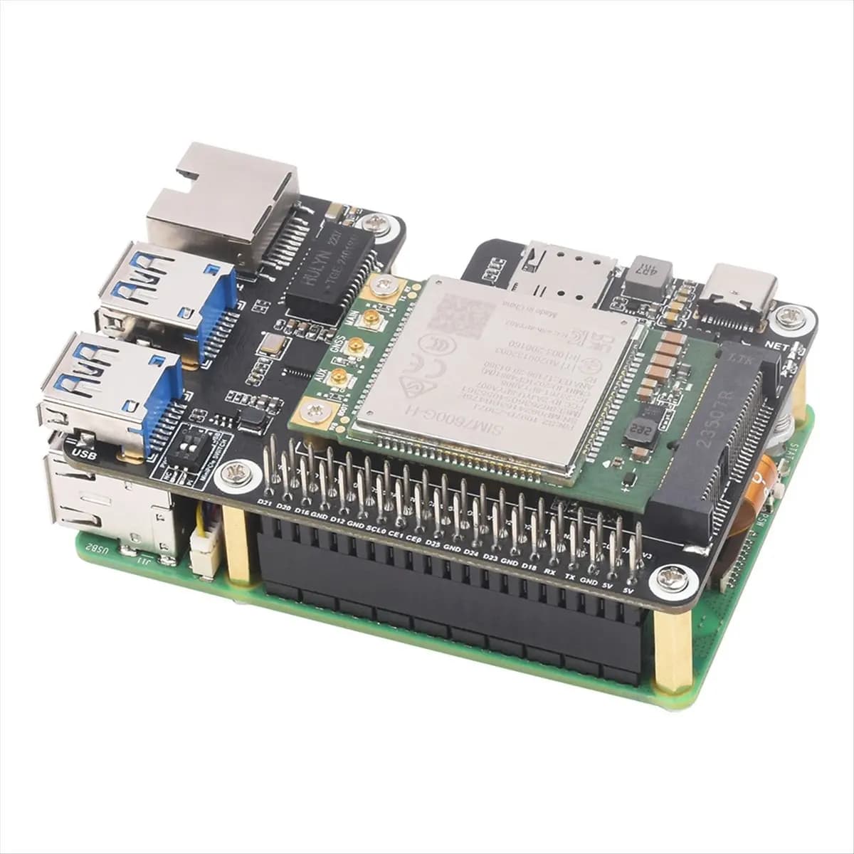 goodidea Per Raspberry Pi 5 PCle a MiniPCle GbE USB3.2 HAT+ Gigabit Ethernet con Modulo 4G SIM7600G-H Supporta MiniPCIe