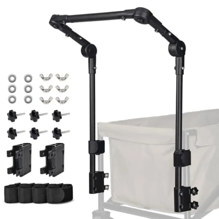 Universal adjustable wagon push handle with hook-and-loop strips for round/square frame camping wagons, strollers, beach carts