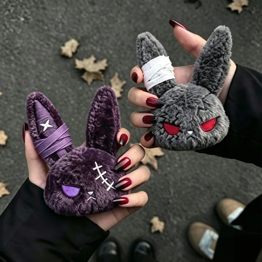 Halloween Gothic Bunny Plush Keychain RabbitBag Charm with Bandage Desian Kawaii Key Ring Pendant Car Bag Ornament Gift
