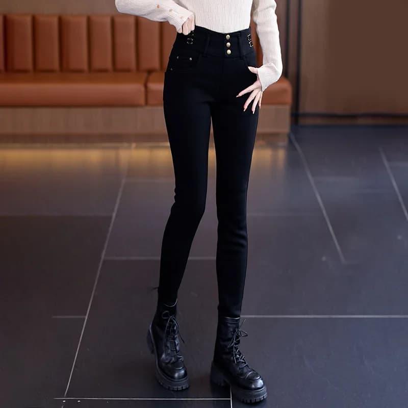 Jeans a vita elastica da donna 2023 Pantaloni a matita skinny versatili eleganti a vita alta autunnali